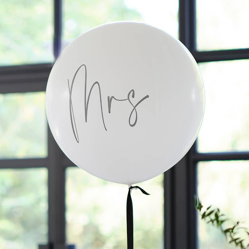Mrs. Ballon Hvid/Sort - 1 stk (91 cm) | Bryllup Latexballoner - Temashop