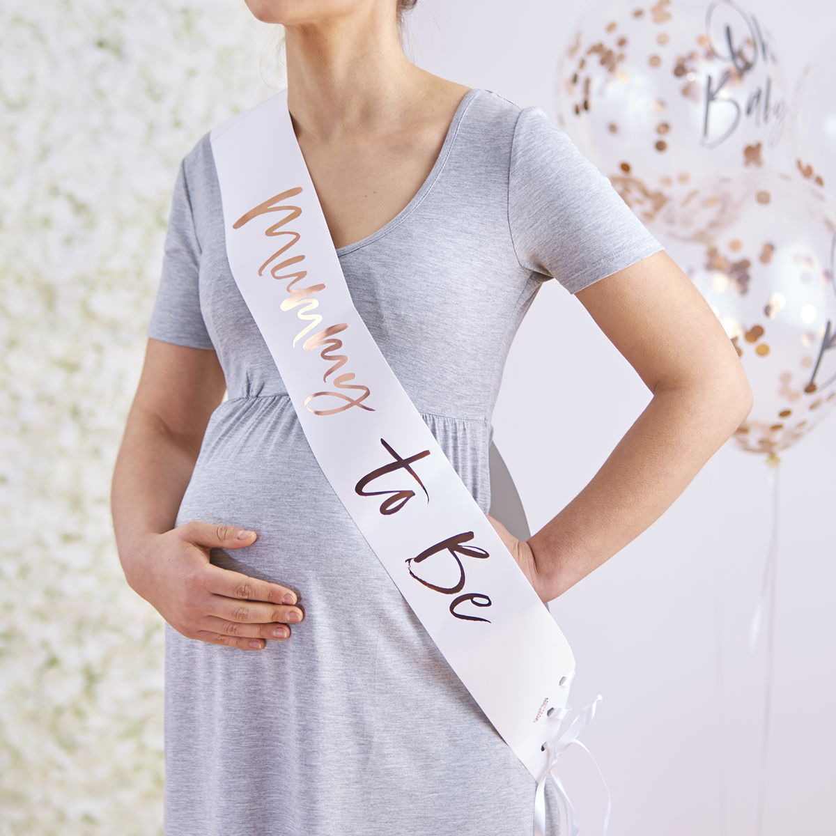 Mummy To Be Skråbånd Hvid/Rosaguld - 1 stk (10 x 75 cm) | Babyshower Skråbånd - Temashop