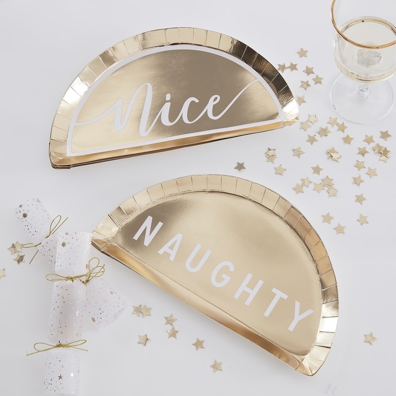 Musling Naughty Or Nice Paptallerkener - 8 stk (16 x 23 cm) | Jul Tallerkner - Temashop