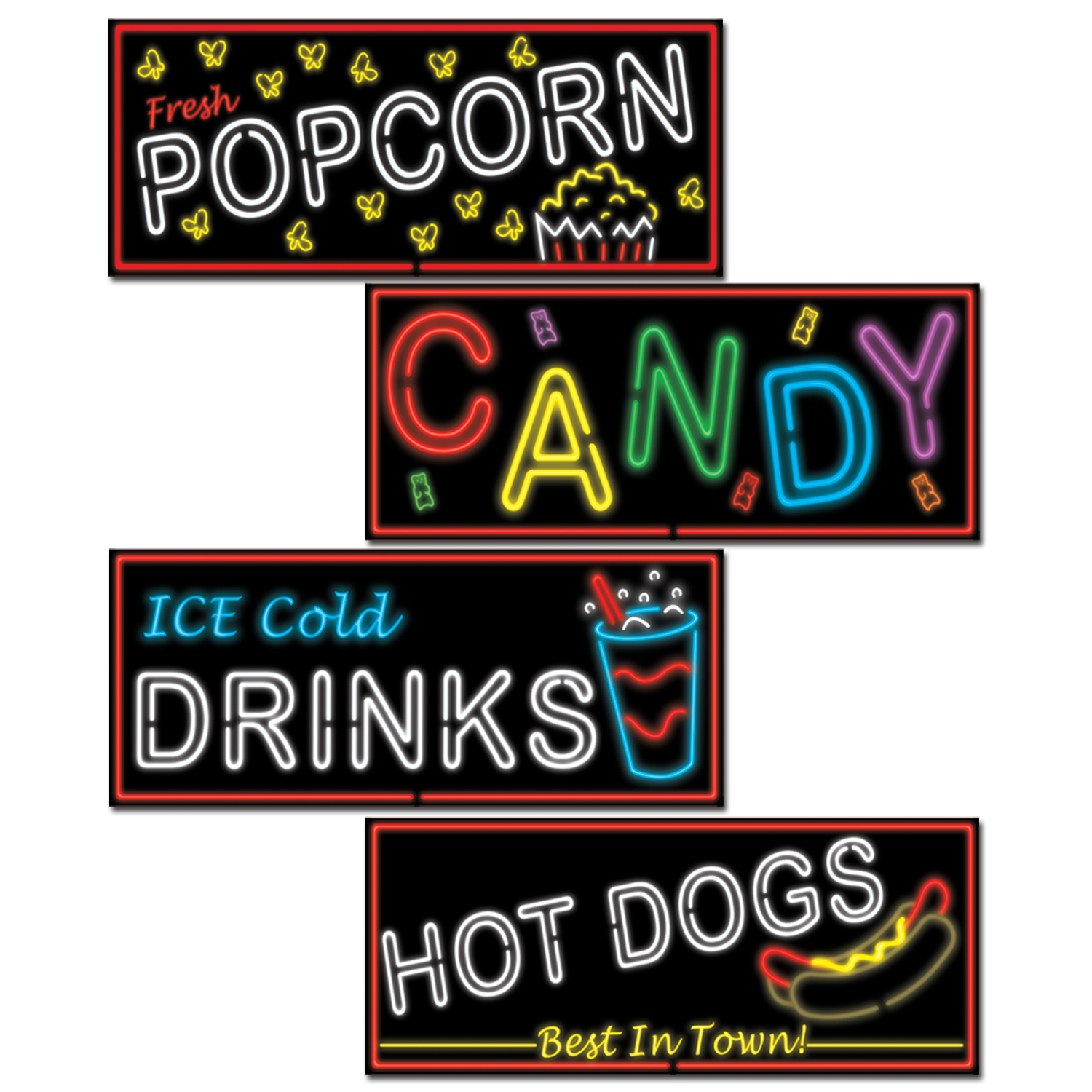 Neon Madskilte Udskæringer - 4 stk (50 cm) | Hollywood Cutouts - Temashop