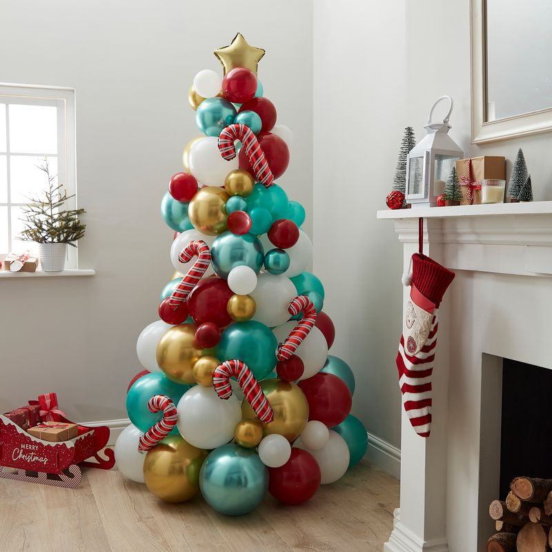 Novelty Ballon Juletræ Rød - 119 dele (180 cm) | Jul Ballonfigur - Temashop
