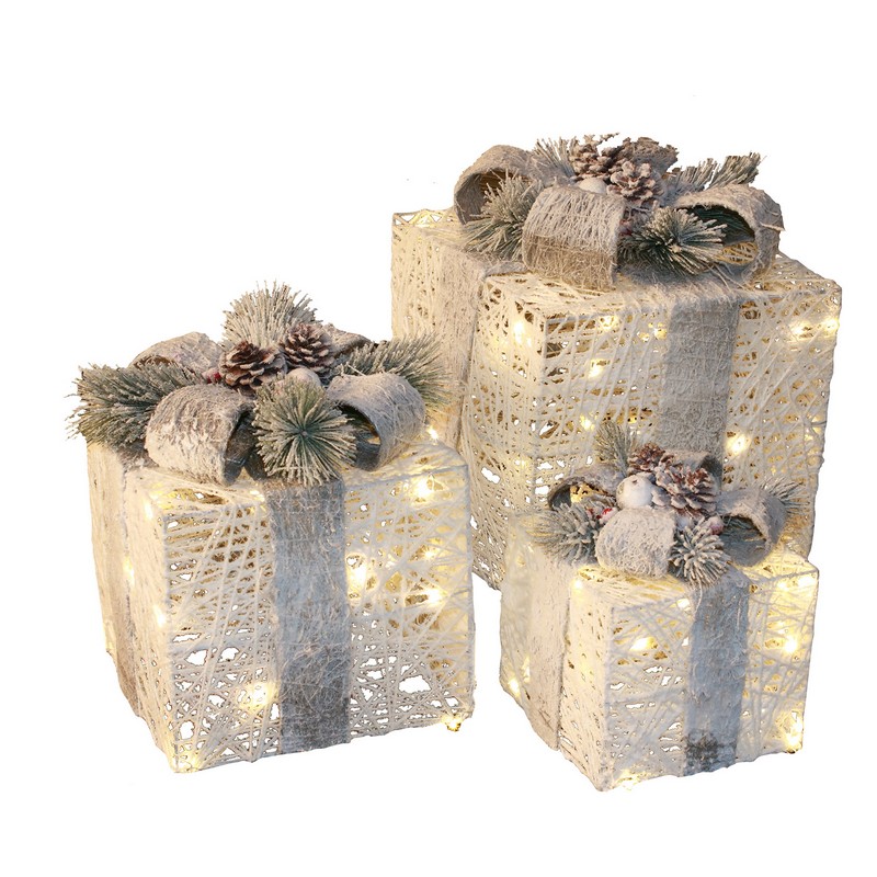 LED Julegaver Hvid - 3 stk (25 x 25 cm) | Julegave Julepynt - Temashop