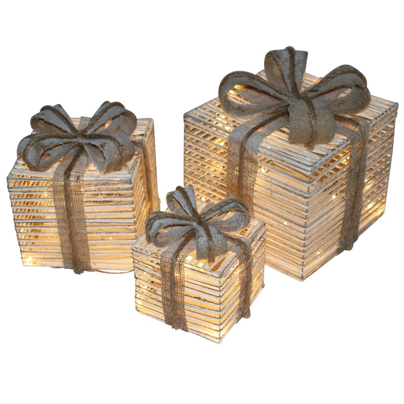 LED Julegaver Natur - 3 stk (25 x 25 cm) | Julegave Julepynt - Temashop