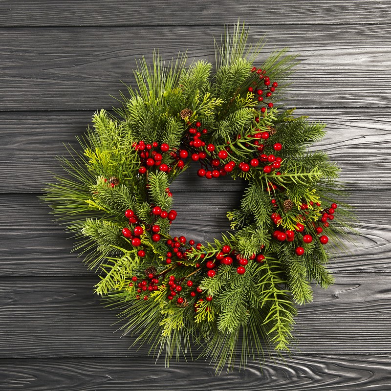 Kunstig Nålekrans Med Bær - 1 stk (60 cm) | Julepynt Julepynt - Temashop
