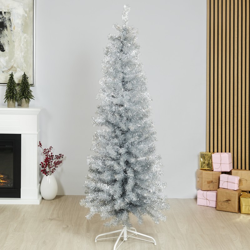 Kunstigt BLING Juletræ Sølv 180 x 68 cm Klasse C