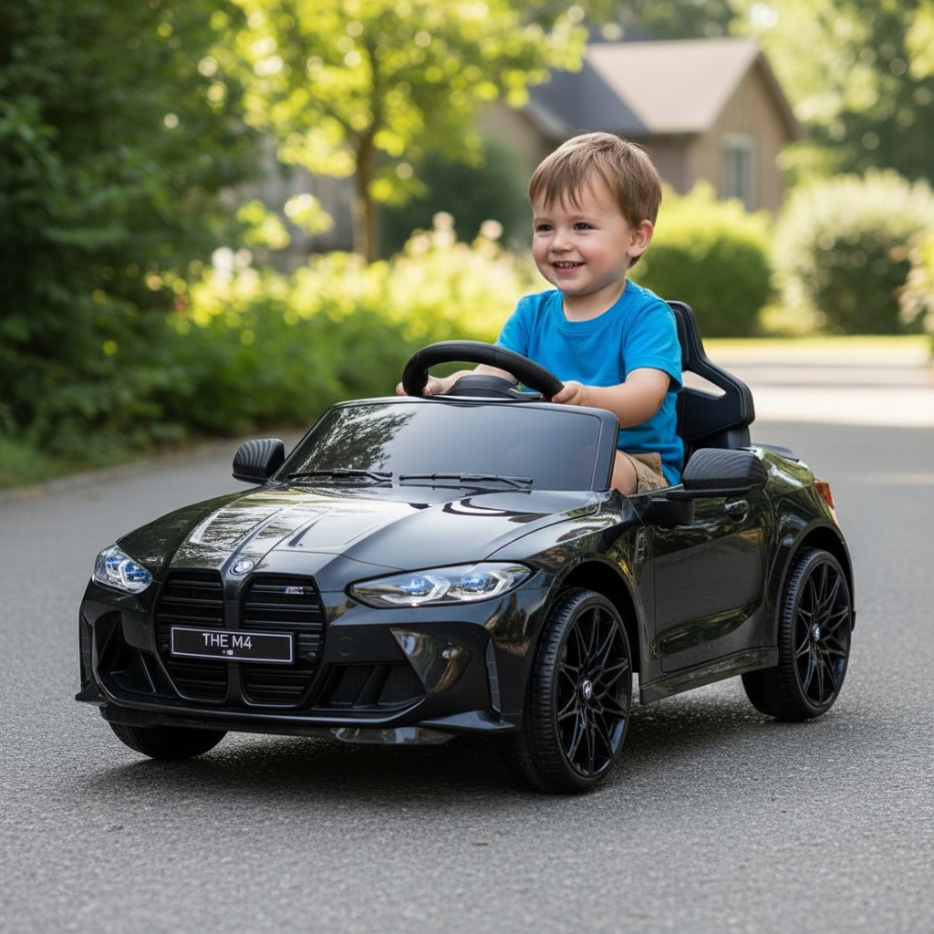 BMW M4 Elbil Til Børn 12V Sort (110 x 74 x 49 cm) | Racerløb tema El Køretøj Til Børn - Temashop