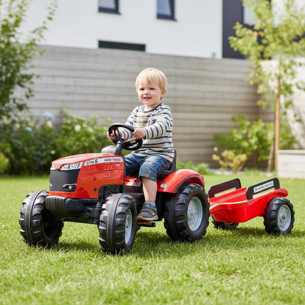 Massey Ferguson Pedaltraktor Med Vogn Rød (66 x 162 x 58 cm) | Gård tema Legetøj - Temashop