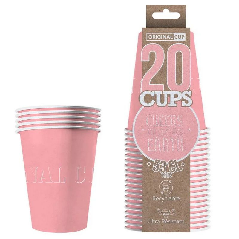 Original Cup Papkrus Pastel Pink - 20 stk (530 ml) | Pink tema Krus - Temashop