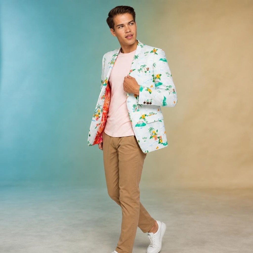 Tropisk Hawaii Blazer Lyseblå | Hawaii kostume til mænd - Temashop