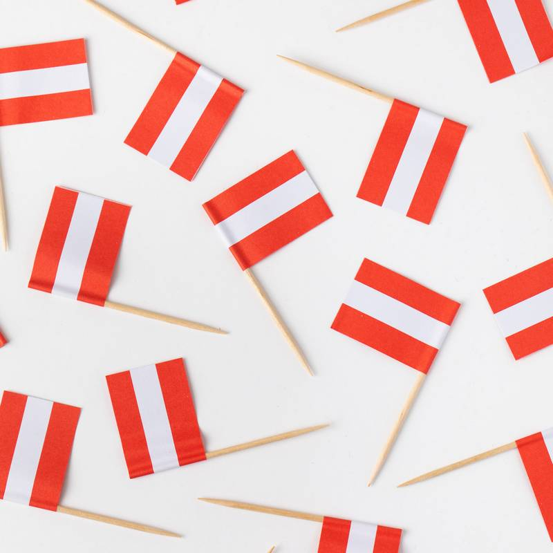 Østrig Flag Madpinde - 50 stk | Østrig Kagepinde - Temashop