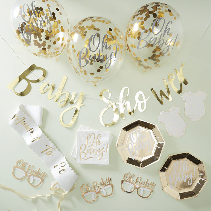 Oh Baby Festpakke - 42 dele | Babyshower Dekorationspakker - Temashop