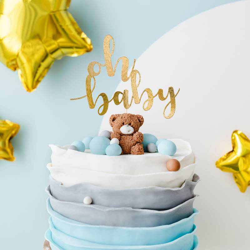 Oh Baby Kagetopper Guld - 1 stk (25 cm) | Babyshower Kagefigur / kagetopper - Temashop