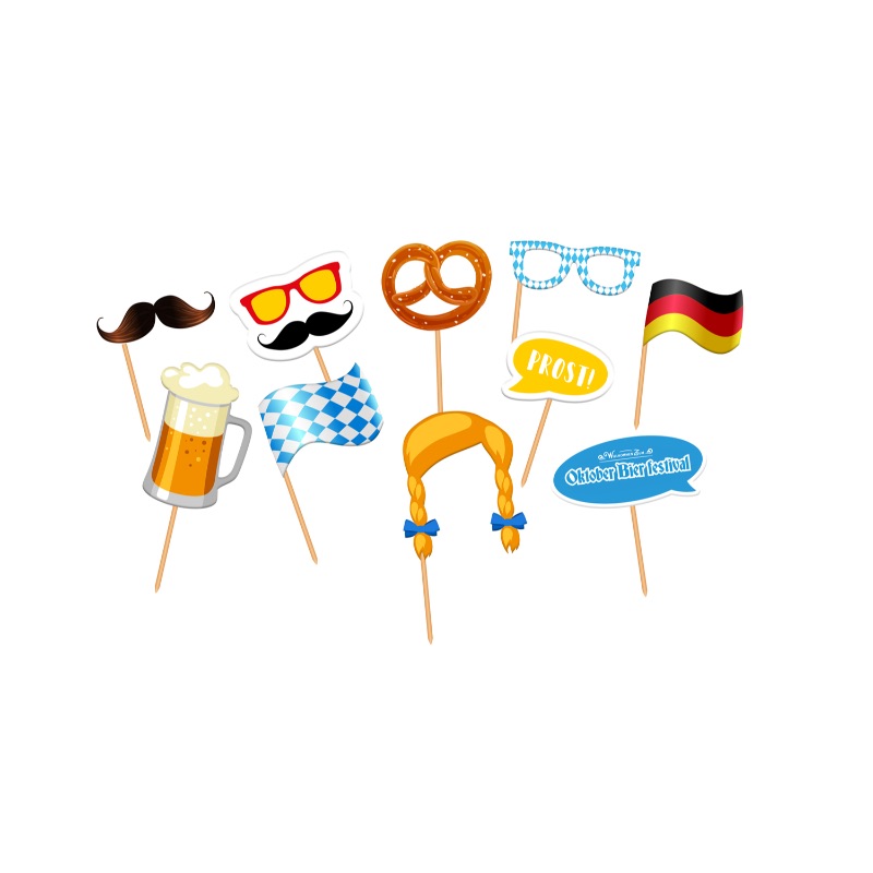 Oktoberfest Photobooth Kit - 10 stk (20 cm) | Oktoberfest Photobooth - Temashop