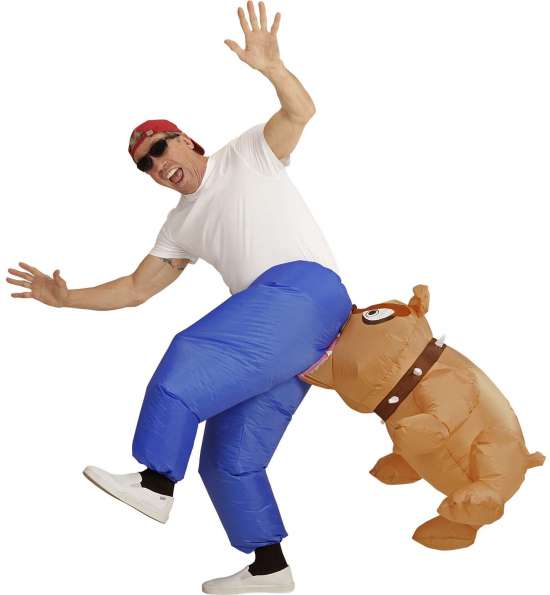 Oppustelig Bidende Bulldog - Dyr kostume til voksne i størrelserne XS-XL | Hund kostume til mænd - Temashop