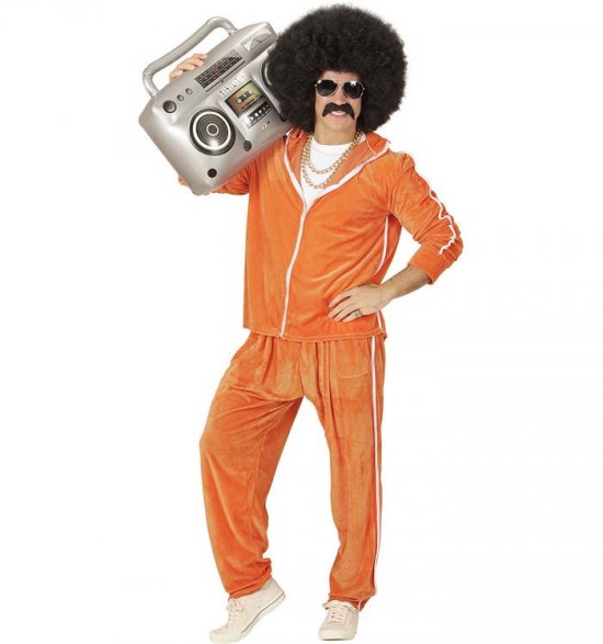 Orange 80'er Joggingtøj Kostume - Årtier kostume til voksne i størrelserne S-XL | 80'erne Totally kostume til mænd - Temashop