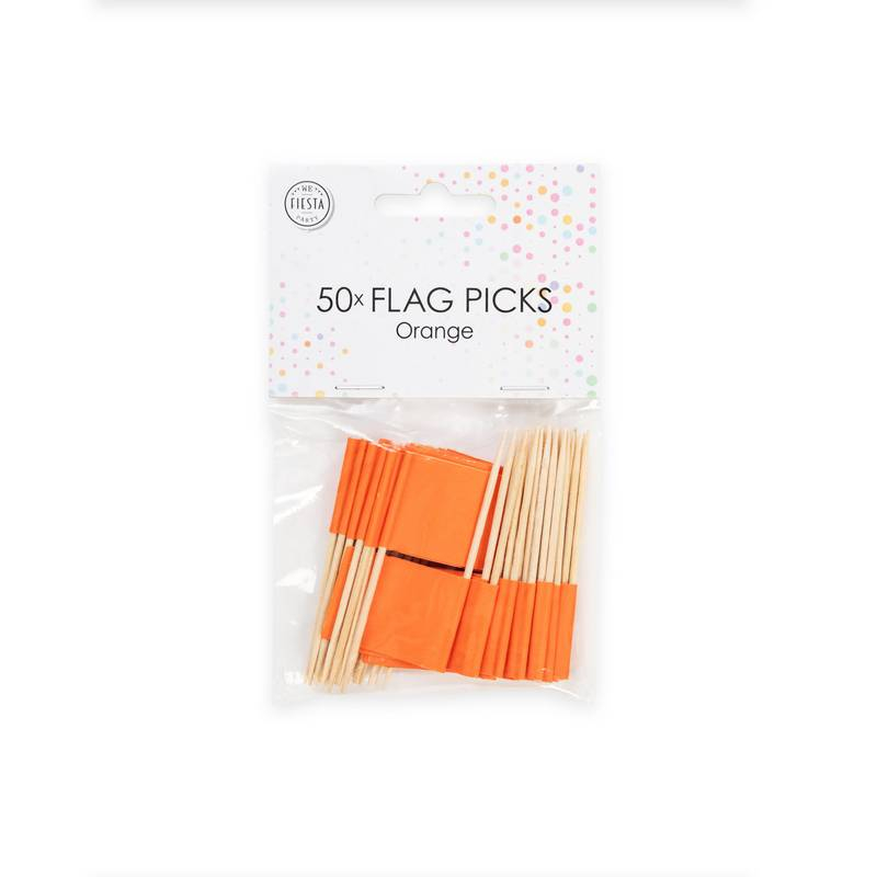 Orange Flag Madpinde - 50 stk (50 stk) | Orange tema Kagepinde - Temashop