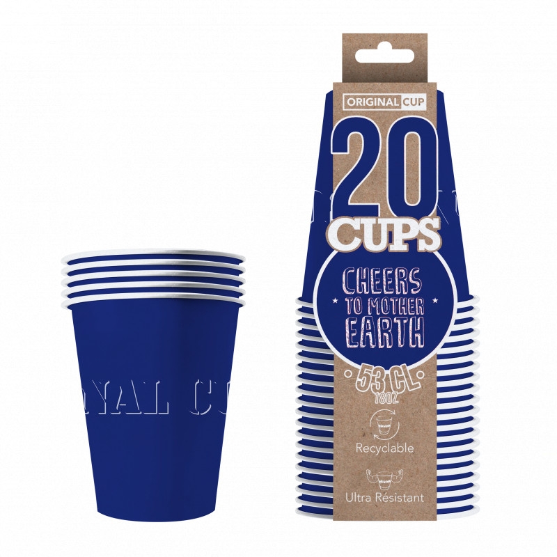 Original Cup Papkrus Blå - 20 stk (530 ml) | Drinks Krus - Temashop