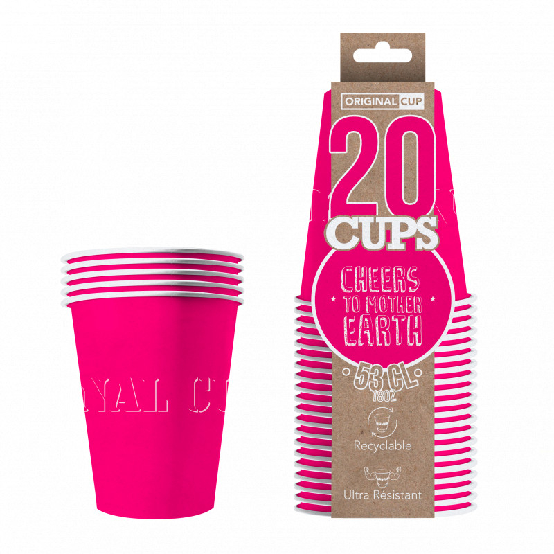 Original Cup Papkrus Dark Pink - 20 stk (53 cl) | Pink tema Krus - Temashop