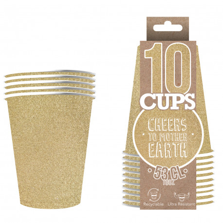 Original Cup Papkrus Glitter Guld - 10 stk (530 ml) | Guld tema Krus - Temashop