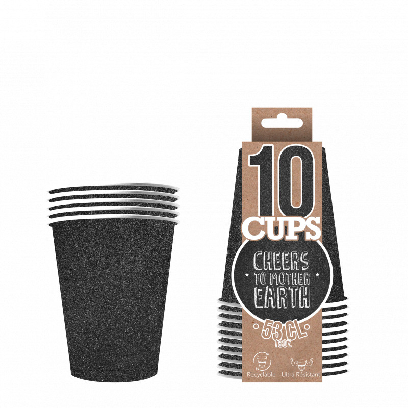Original Cup Papkrus Glitter Sort - 10 stk (530 ml) | Sort tema Krus - Temashop