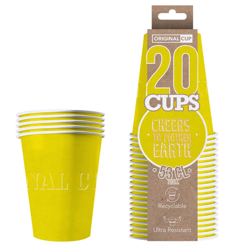 Original Cup Papkrus Gul - 20 stk (53 cl) | Gul tema Krus - Temashop