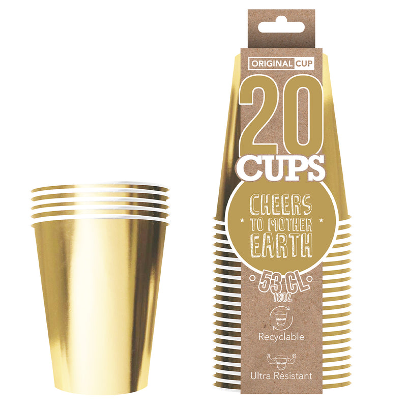 Original Cup Papkrus Guld - 20 stk (53 cl) | Guld tema Krus - Temashop