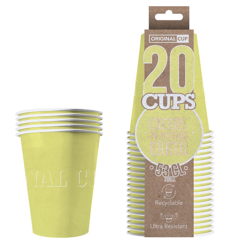 Original Cup Papkrus Pastel Gul - 20 stk (53 cl) | Gul tema Krus - Temashop