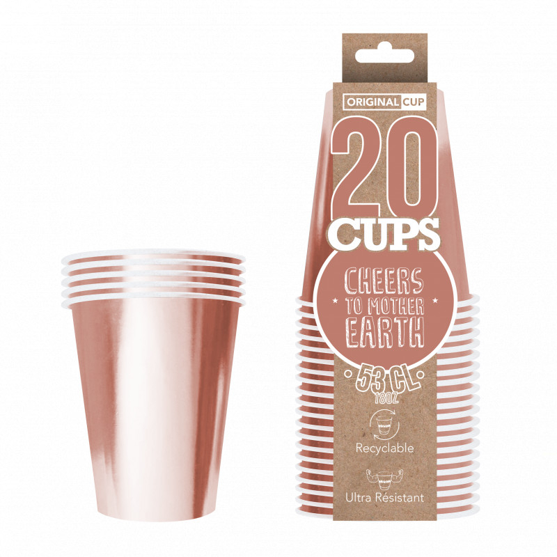 Original Cup Papkrus Rosaguld - 20 stk (530 ml) | Rosaguld tema Krus - Temashop