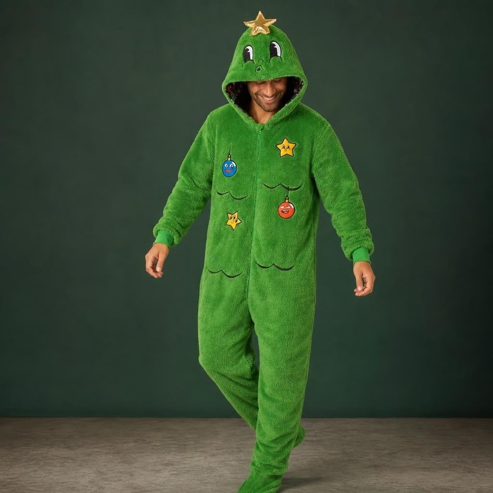 Juletræ Onesie Grøn | Juletræ udklædning til børn - Temashop