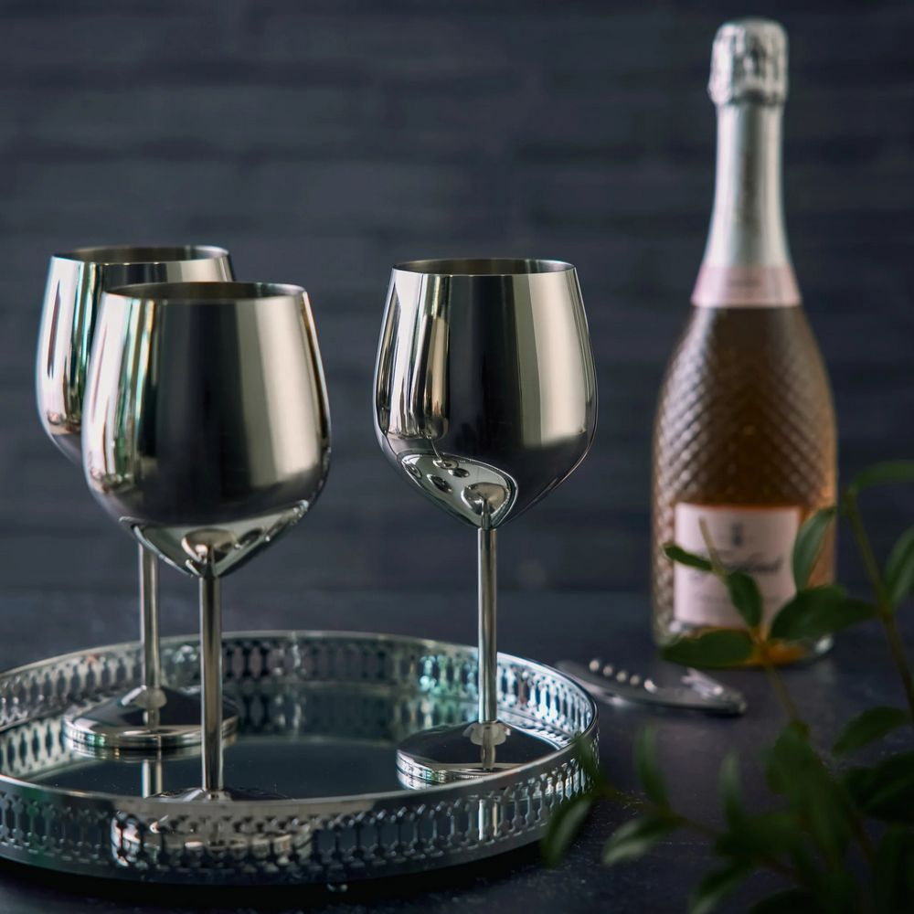 Vinglas Sølv Rustfri Stål - 2 stk (500 ml) | Sølv tema Glas - Temashop