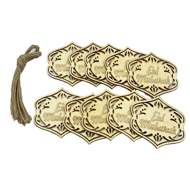 Eid Mubarak Træ Ophæng - 10 stk (9 x 7 cm) | Eid Spiraler/string - Temashop
