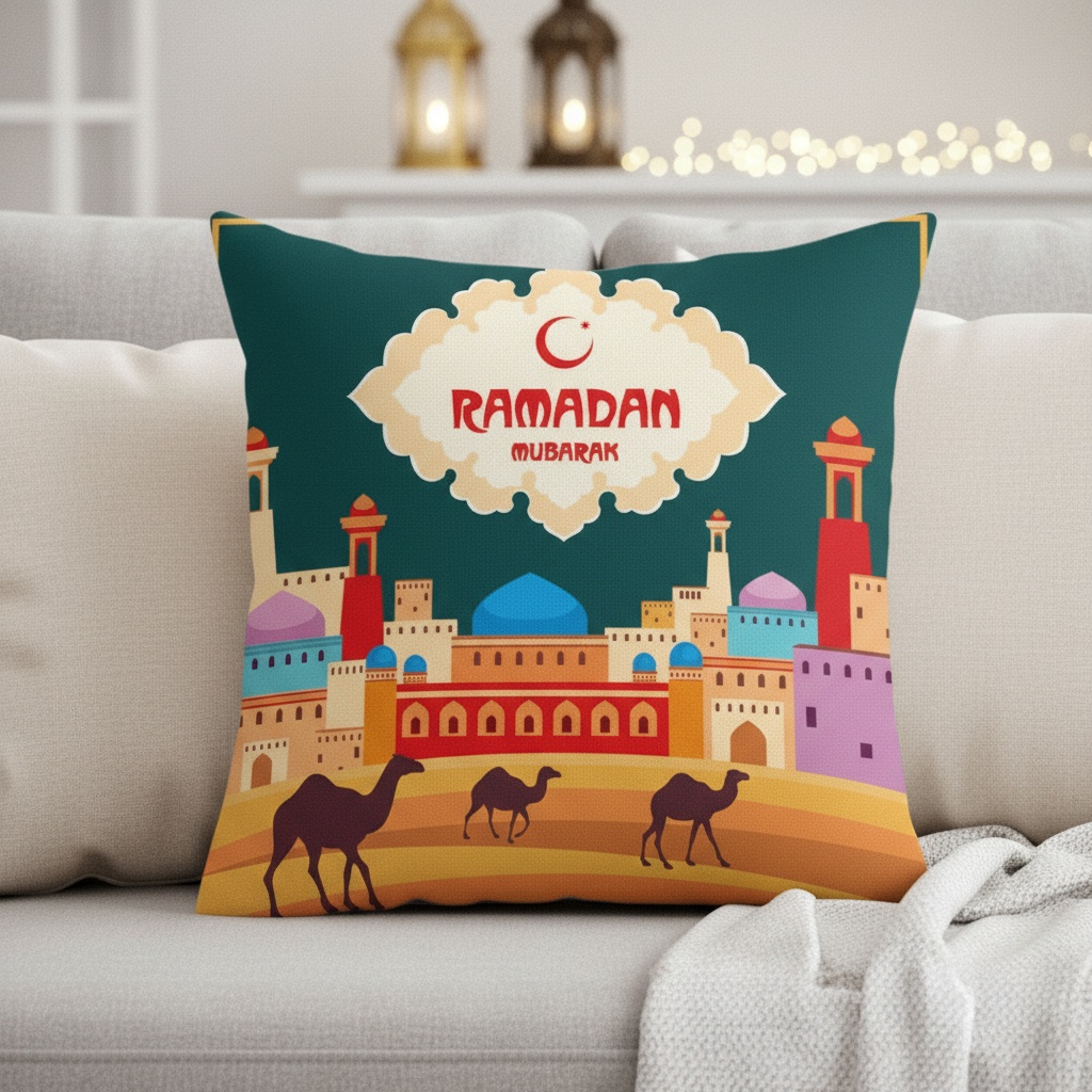 Ramadan Mubarak Pudebetræk Multifarvet (45 x 45 cm) | Eid Puder - Temashop