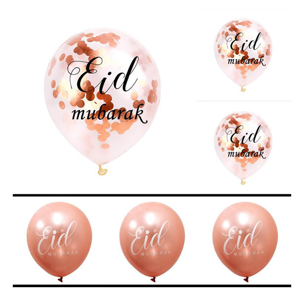 Eid Mubarak Konfettiballoner Rosaguld - 6 stk (30 cm) | Eid Latexballoner - Temashop