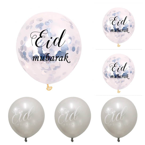 Eid Mubarak Konfettiballoner Sølv - 6 stk (30 cm) | Eid Latexballoner - Temashop