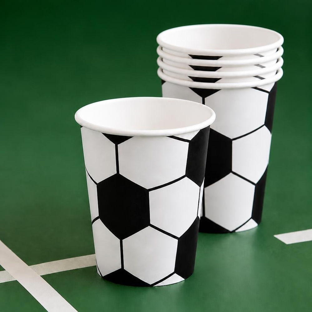 Fodbold Papkrus Sort/Hvid - 10 stk (270 ml) | Fodbold Krus - Temashop