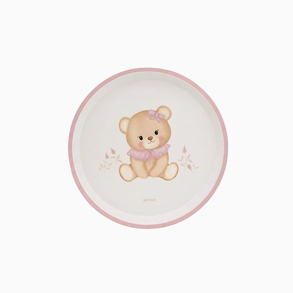 Bamse Paptallerkener Lyserød - 6 stk (Ø 17 cm) | Bjørn Tallerkner - Temashop