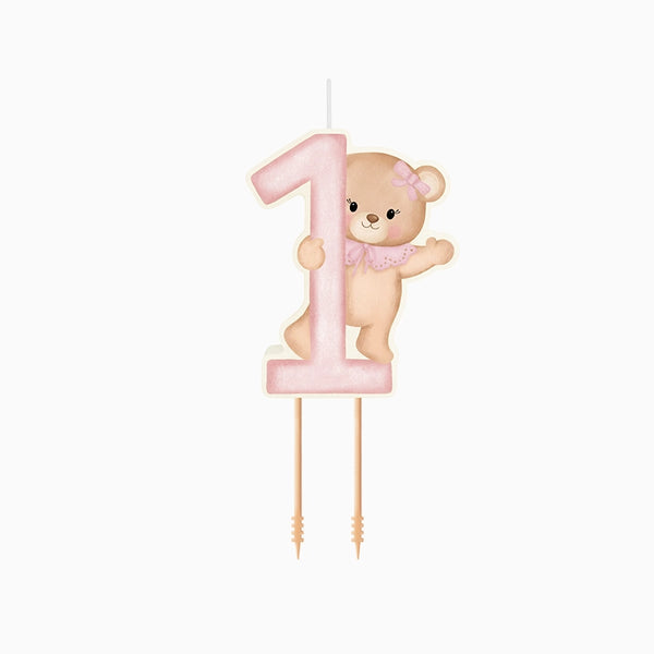 1 Års Bamse Kagelys - 1 stk (7 cm) | 1 år Kagelys - Temashop