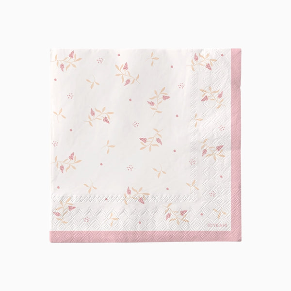 Blomstrede Servietter Hvid/Lyserød - 20 stk (33 x 33 cm) | Bjørn Servietter - Temashop