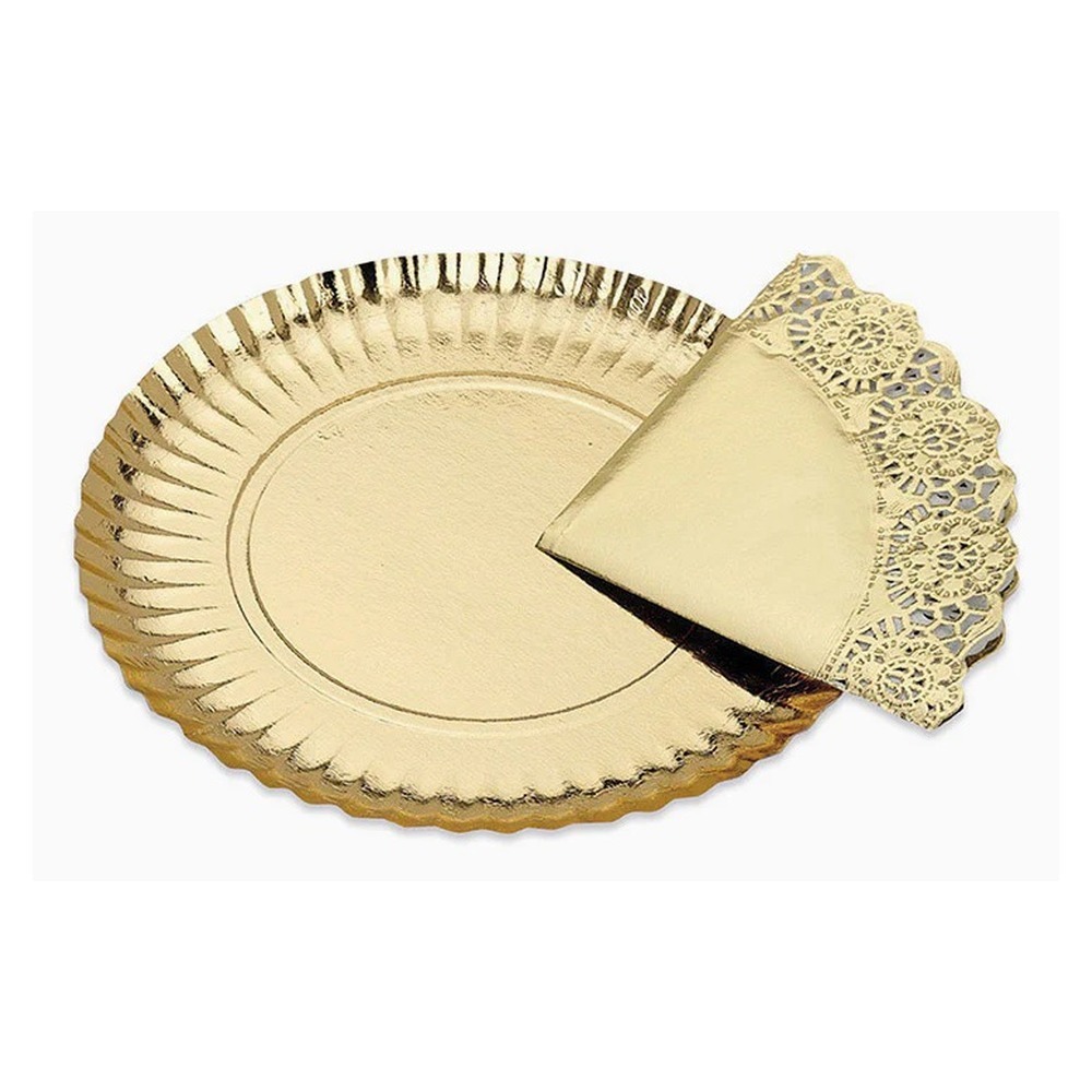 Guld Serveringsfad Med Blonde - 1 stk (Ø 35 cm) | Guld tema Fade - Temashop