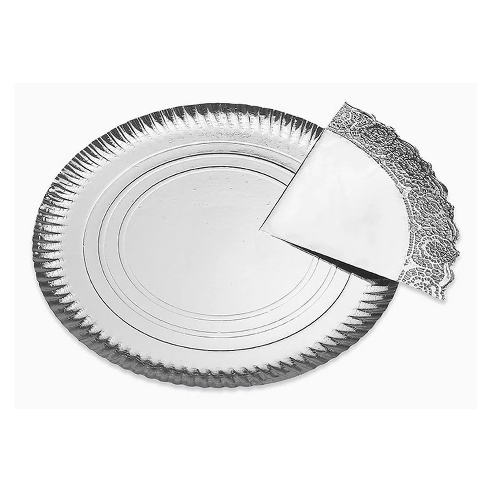 Serveringsfad Sølv Med Blonde - 1 stk (Ø 35 cm) | Sølv tema Fade - Temashop