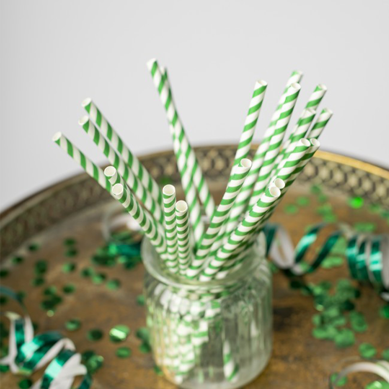 Stribede Papirsugerør Grøn