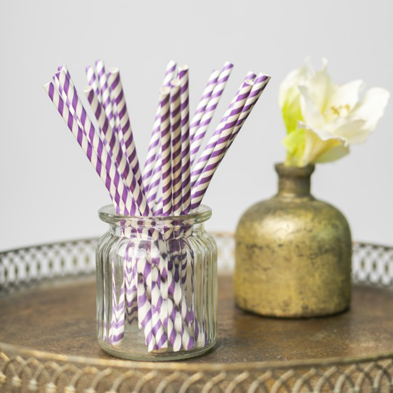 Stribede Papirsugerør Lilla