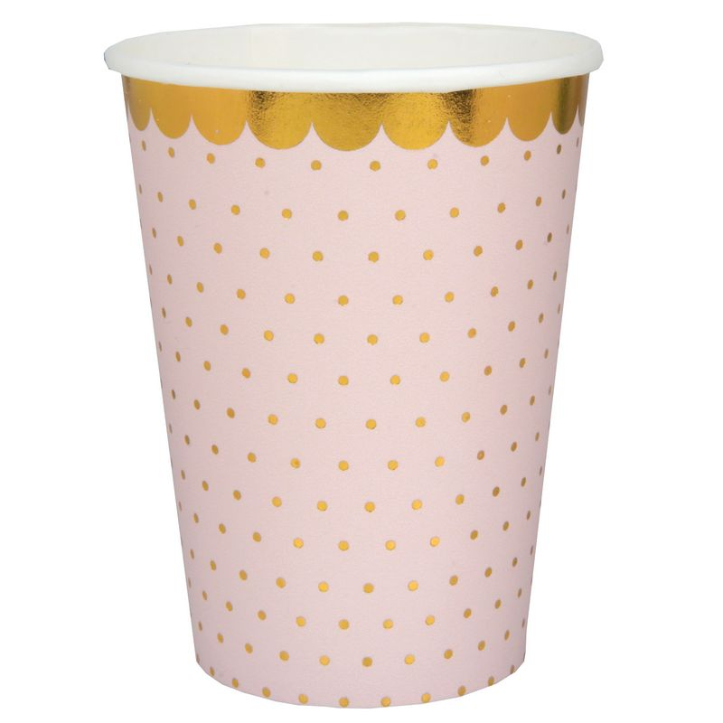 Papkrus Guldprikker Lyserød - 10 stk (270 ml) | Pink tema Krus - Temashop