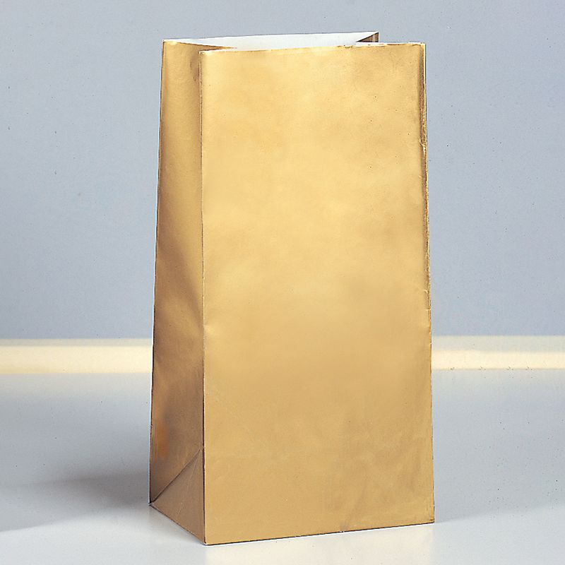 Party Papirsposer Guld - 10 stk (25,4 x 13,3 x 8,9 cm) | Guld tema Poser / Goodiebags - Temashop