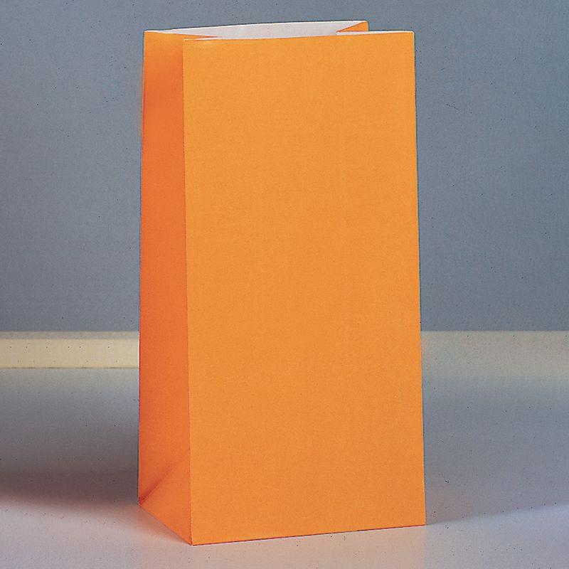Party Papirsposer Orange - 12 stk (25,4 x 13,3 x 8,9 cm) | Orange tema Poser / Goodiebags - Temashop