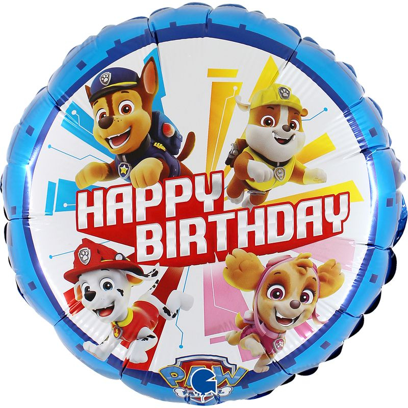 Paw Patrol Happy Birthday Folieballon - 1 stk (35 cm) | Paw Patrol Folieballoner - Temashop