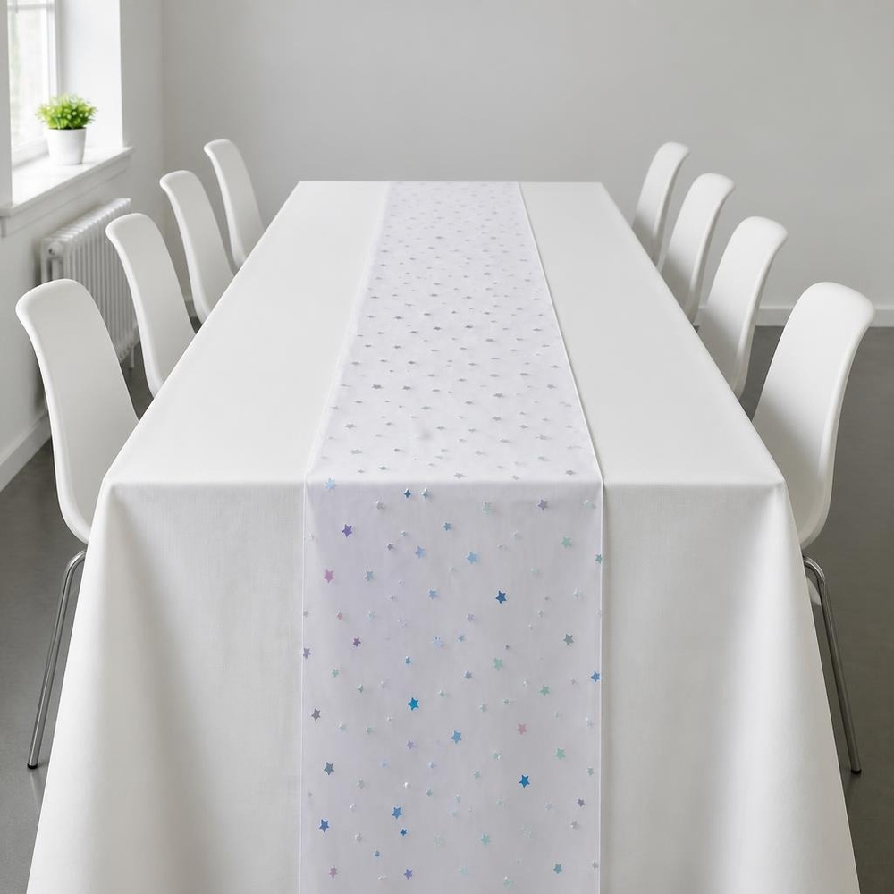 Stjerne Tyl Bordløber Hvid - 1 stk (36 x 900 cm) - Temashop