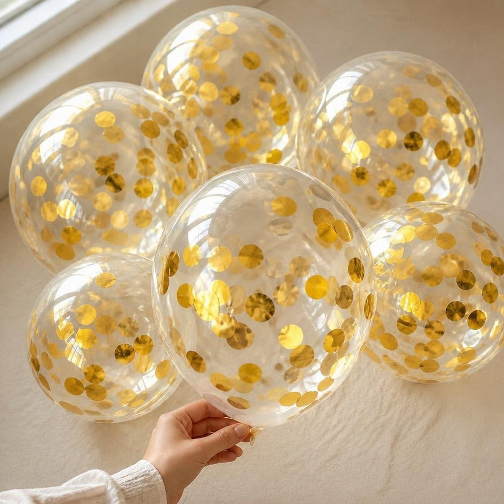 Konfettiballoner Guld - 6 stk (30 cm) | Guld tema Konfettiballoner - Temashop