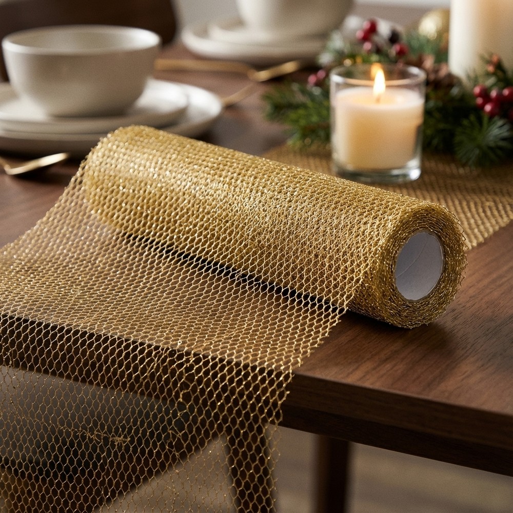 Net Bordløber Guld - 1 stk (36 x 900 cm) | Guld tema Bordløber - Temashop