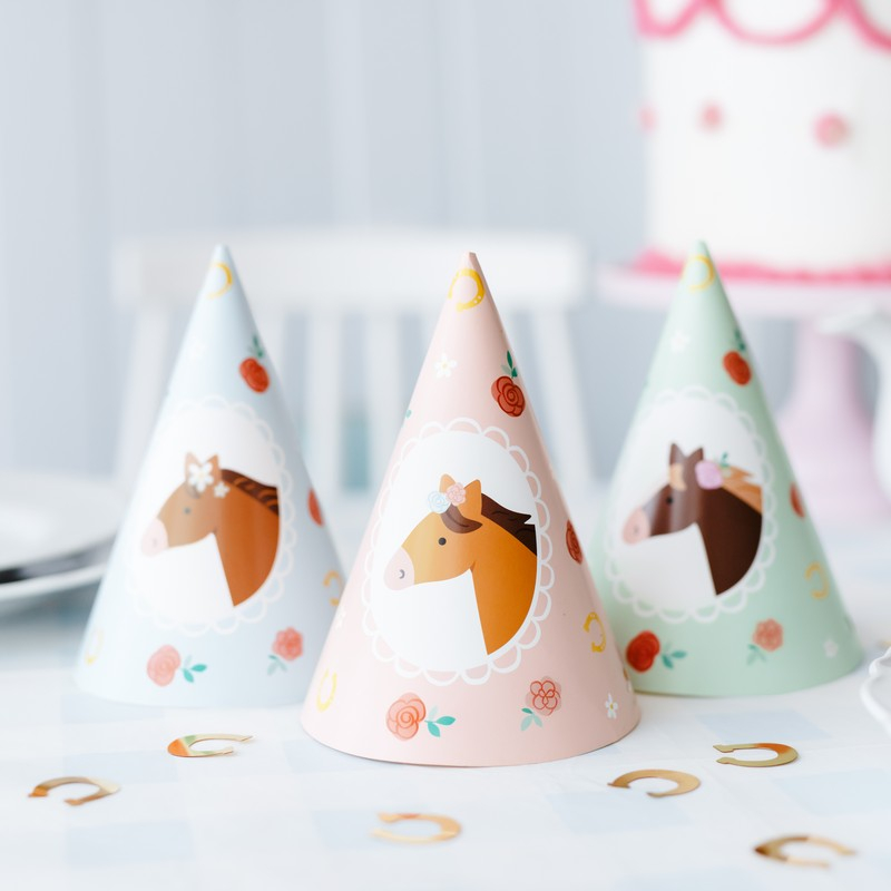 Heste Festhatte - 6 stk (16 x 11 cm) | Hest Partyhatte - Temashop